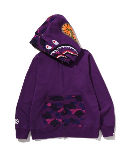 ❗️希少❗️シャークパーカー パープル ダブルフード 金タグあり COLOR CAMO SHARK FULL ZIP DOUBLE HOODIE（パーカー）｜A BATHING APE