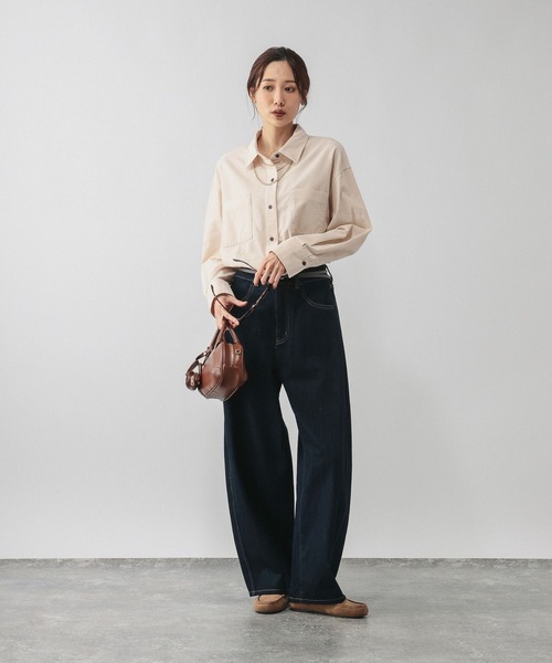 GLOBAL WORK（グローバルワーク）の「やわらかコーデュロイシャツ長袖/637933（シャツ/ブラウス・レディース・グリーン系その他/ピンク/サックスブルー/グレイッシュベージュ・MEDIUM/LARGE）」の5枚目の写真