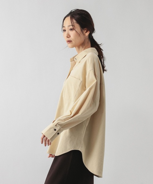 GLOBAL WORK（グローバルワーク）の「やわらかコーデュロイシャツ長袖/637933（シャツ/ブラウス・レディース・グリーン系その他/ピンク/サックスブルー/グレイッシュベージュ・MEDIUM/LARGE）」の13枚目の写真