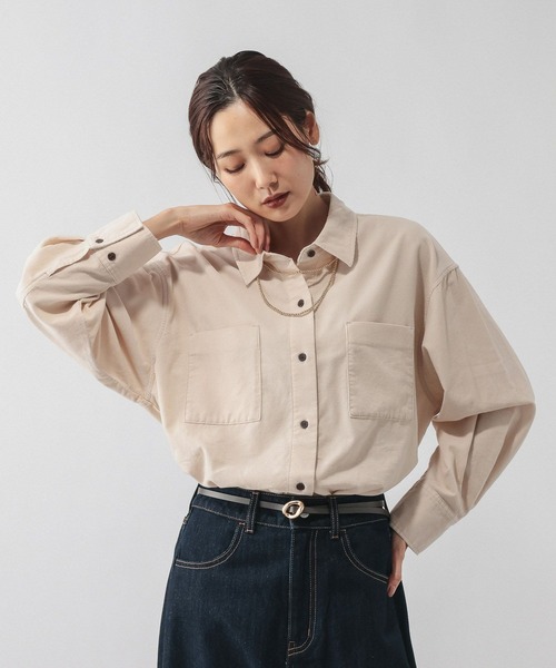 GLOBAL WORK（グローバルワーク）の「やわらかコーデュロイシャツ長袖/637933（シャツ/ブラウス・レディース・グリーン系その他/ピンク/サックスブルー/グレイッシュベージュ・MEDIUM/LARGE）」の7枚目の写真