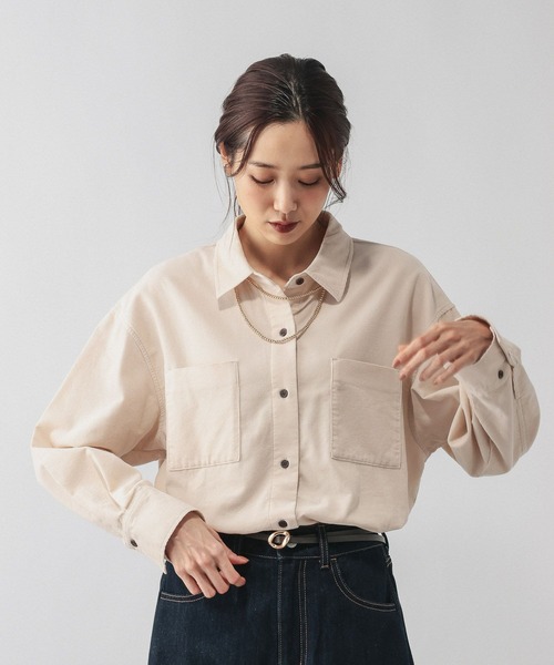 GLOBAL WORK（グローバルワーク）の「やわらかコーデュロイシャツ長袖/637933（シャツ/ブラウス・レディース・グリーン系その他/ピンク/サックスブルー/グレイッシュベージュ・MEDIUM/LARGE）」の8枚目の写真