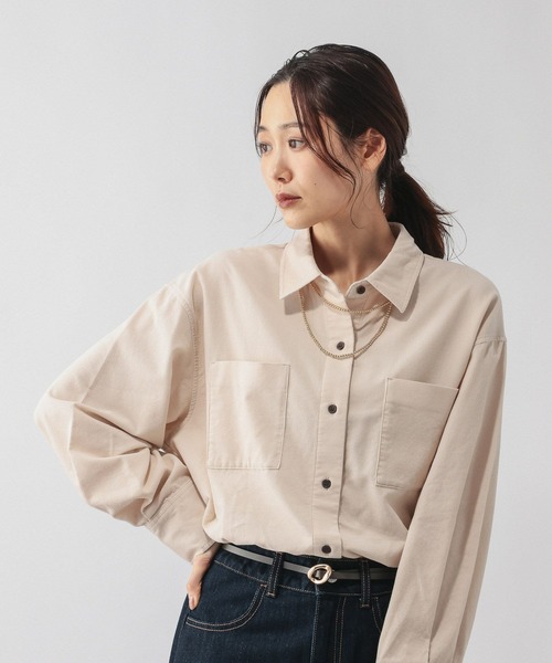 GLOBAL WORK（グローバルワーク）の「やわらかコーデュロイシャツ長袖/637933（シャツ/ブラウス・レディース・グリーン系その他/ピンク/サックスブルー/グレイッシュベージュ・MEDIUM/LARGE）」の9枚目の写真