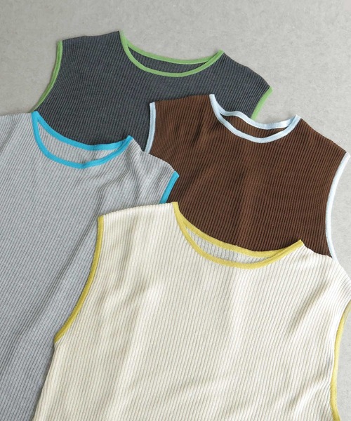 Bulue.(ブルー)の「【Bulue.】麻タッチ配色ニットノースリーブトップス(Tシャツ/カットソー・レディース・アイボリー/ブラウン/チャコールグレー/杢グレー・FREE)」の12枚目の写真