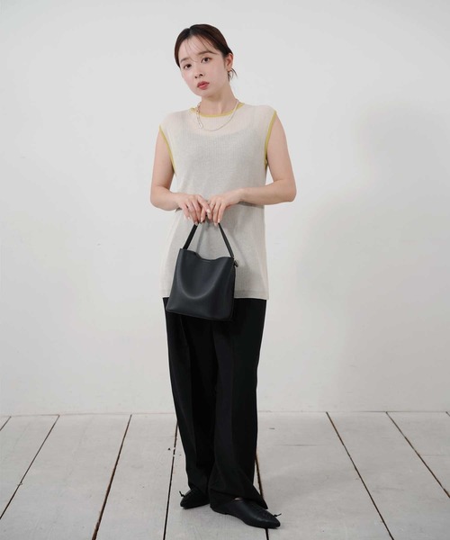 Bulue.(ブルー)の「【Bulue.】麻タッチ配色ニットノースリーブトップス(Tシャツ/カットソー・レディース・アイボリー/ブラウン/チャコールグレー/杢グレー・FREE)」の18枚目の写真