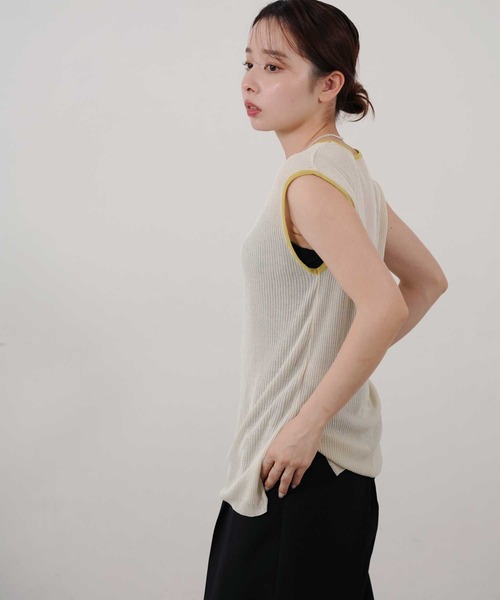 Bulue.(ブルー)の「【Bulue.】麻タッチ配色ニットノースリーブトップス(Tシャツ/カットソー・レディース・アイボリー/ブラウン/チャコールグレー/杢グレー・FREE)」の19枚目の写真