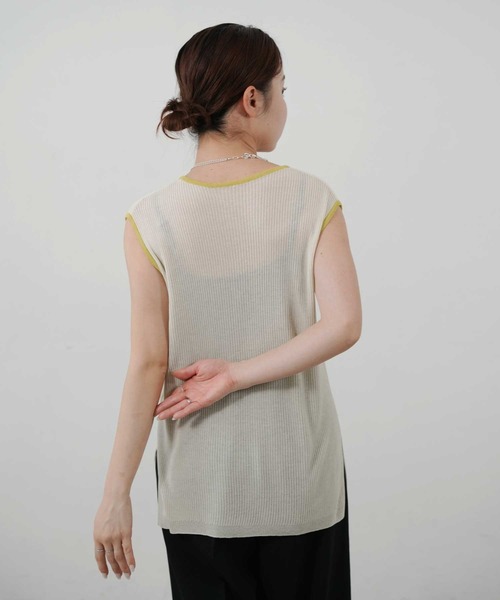 Bulue.(ブルー)の「【Bulue.】麻タッチ配色ニットノースリーブトップス(Tシャツ/カットソー・レディース・アイボリー/ブラウン/チャコールグレー/杢グレー・FREE)」の20枚目の写真