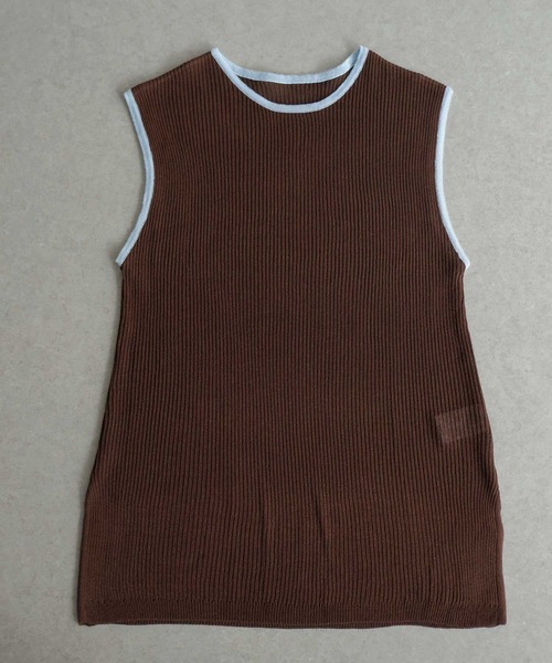 Bulue.(ブルー)の「【Bulue.】麻タッチ配色ニットノースリーブトップス(Tシャツ/カットソー・レディース・アイボリー/ブラウン/チャコールグレー/杢グレー・FREE)」の7枚目の写真
