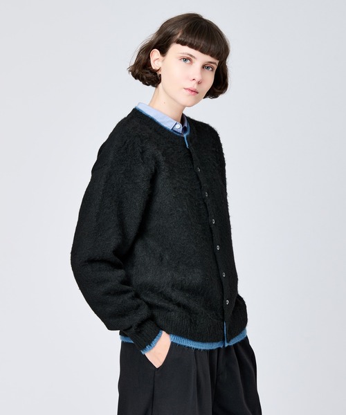 CREW NECK BRUSHED LAYERED CARDIGAN / クルーネックブラッシュド