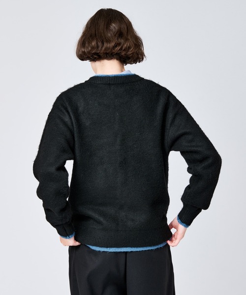 CREW NECK BRUSHED LAYERED CARDIGAN / クルーネックブラッシュド