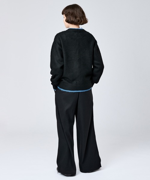 CREW NECK BRUSHED LAYERED CARDIGAN / クルーネックブラッシュド