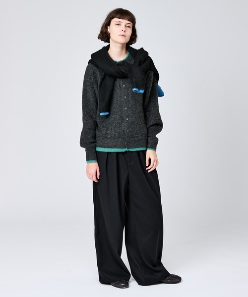CREW NECK BRUSHED LAYERED CARDIGAN / クルーネックブラッシュド