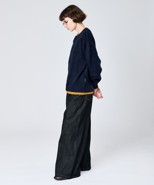 CREW NECK BRUSHED LAYERED CARDIGAN / クルーネックブラッシュド