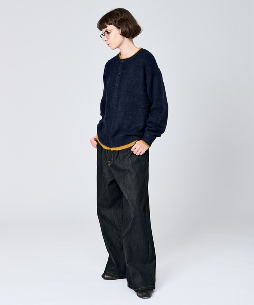 CREW NECK BRUSHED LAYERED CARDIGAN / クルーネックブラッシュド