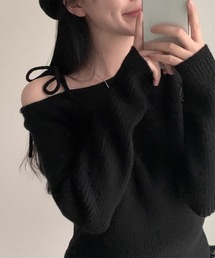 リボンオフショルダートップス