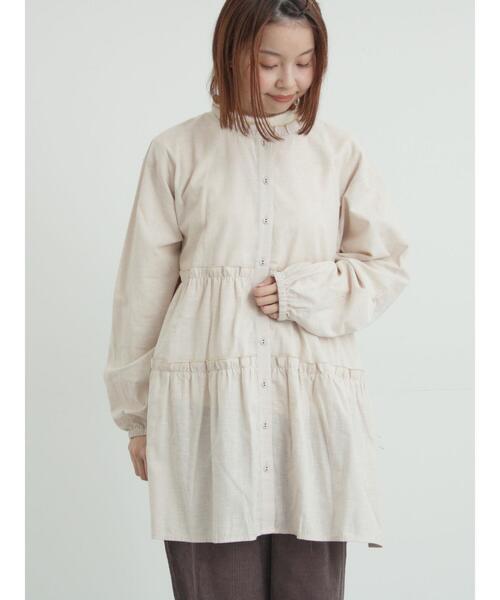 Samansa Mos2（サマンサ モスモス）の「柄アソートティアードフリルチュニック（シャツ/ブラウス・レディース・オフホワイト/ベージュ/ブラック/ピンク・F）」の7枚目の写真