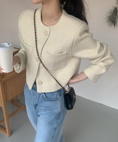 お値下げ❣️Christian Dior ノーカラージャケット S ベージュ ROPÉ(ロペ) / トリプルクロスノーカラーショートジャケット