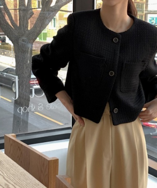 Christian Dior ノーカラージャケット　ショート丈　黒 半袖　M Christian Dior ノーカラージャケット ショート丈 黒 半袖 M