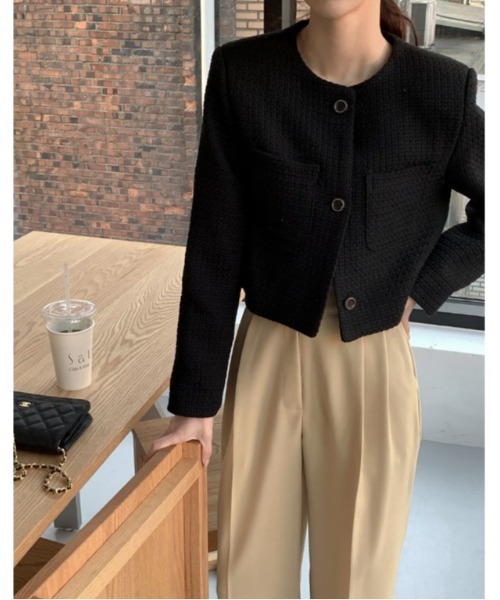 Christian Dior ノーカラージャケット　ショート丈　黒 半袖　M Christian Dior ノーカラージャケット ショート丈 黒 半袖 M