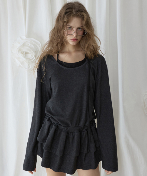 RENSE(レンセ)の「Frill Layered Long Sleeve Charcoal(Tシャツ/カットソー・レディース・その他・ONE SIZE)」の1枚目の写真