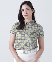 トリコットメッシュロゴチェックプリント半袖シャツ (WOMENS)