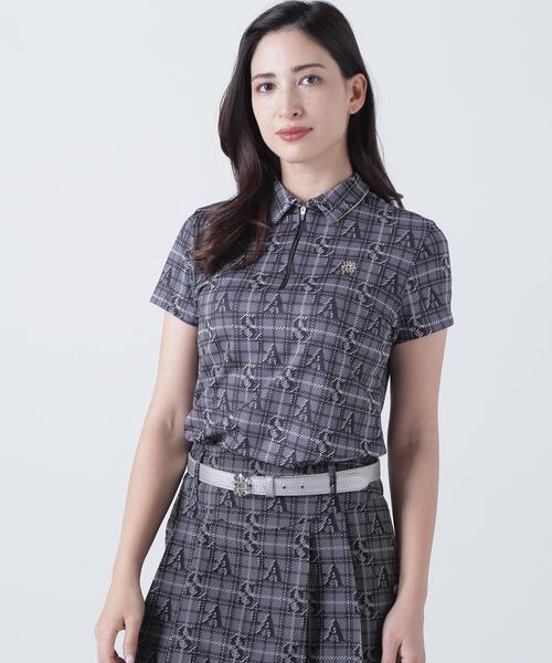St ANDREWS(セントアンドリュース)の「トリコットメッシュロゴチェックプリント半袖シャツ (WOMENS)(ポロシャツ・レディース・ベージュ/ブラック・L/S/M)」の3枚目の写真