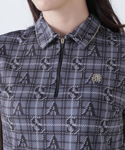 St ANDREWS(セントアンドリュース)の「トリコットメッシュロゴチェックプリント半袖シャツ (WOMENS)(ポロシャツ・レディース・ベージュ/ブラック・L/S/M)」の8枚目の写真