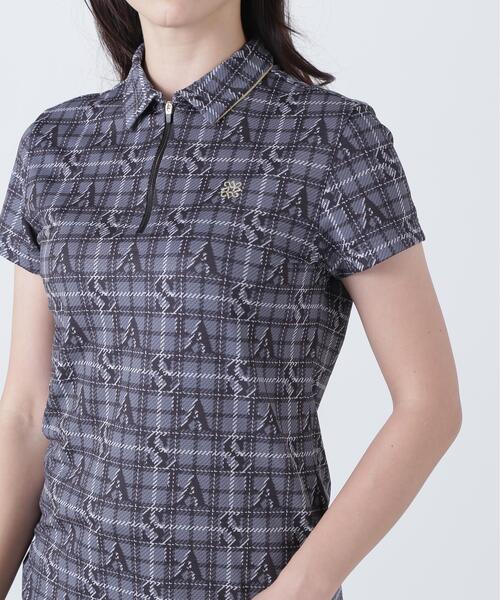 St ANDREWS(セントアンドリュース)の「トリコットメッシュロゴチェックプリント半袖シャツ (WOMENS)(ポロシャツ・レディース・ベージュ/ブラック・L/S/M)」の9枚目の写真