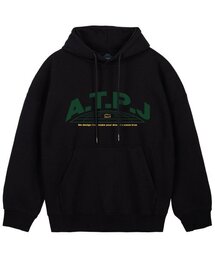 アースロゴオーバーサイズワイドショルダーフードパーカー_ブラック