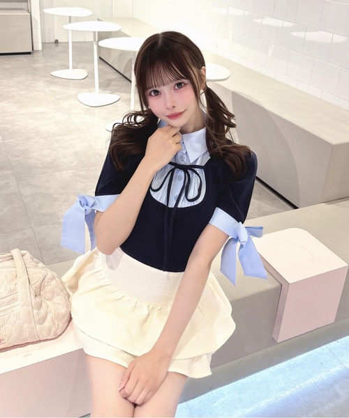 one way（ワンウェイ）の「袖リボンドッキングテレコ（Tシャツ/カットソー・レディース・グレー/ブルー/ブラック/ピンク・FREE）」の16枚目の写真