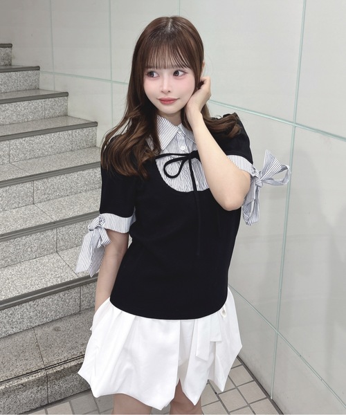 one way（ワンウェイ）の「袖リボンドッキングテレコ（Tシャツ/カットソー・レディース・グレー/ブルー/ブラック/ピンク・FREE）」の14枚目の写真