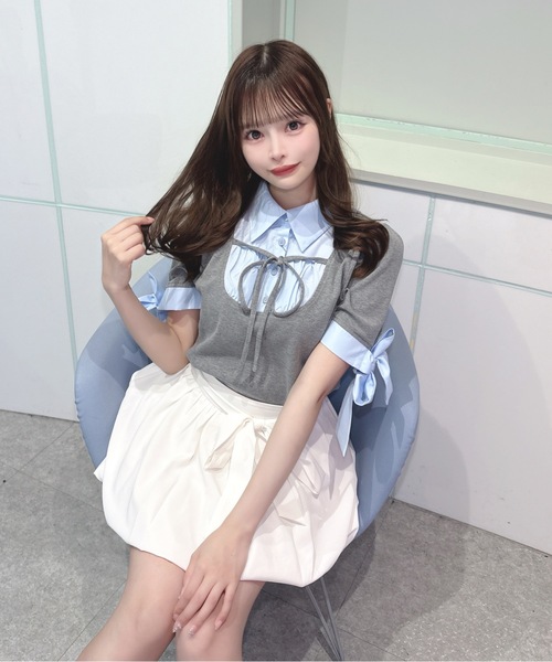 one way（ワンウェイ）の「袖リボンドッキングテレコ（Tシャツ/カットソー・レディース・グレー/ブルー/ブラック/ピンク・FREE）」の12枚目の写真