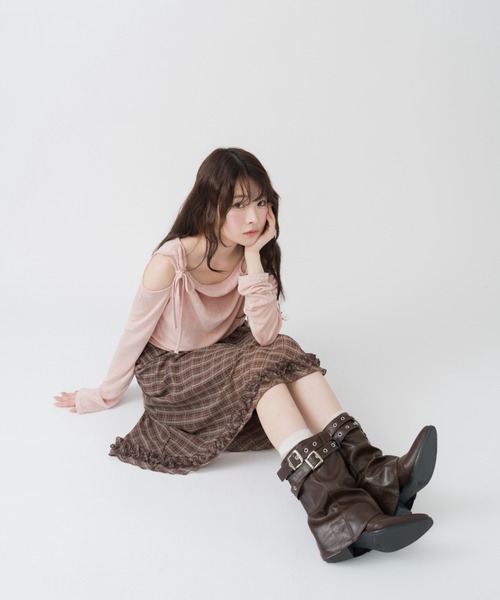 mellowneon(メロウネオン)の「チェック&ドットシアーフリルスカート(スカート・レディース・アイボリー/ブラック/ブラック系その他/ブラウン・FREE)」の9枚目の写真