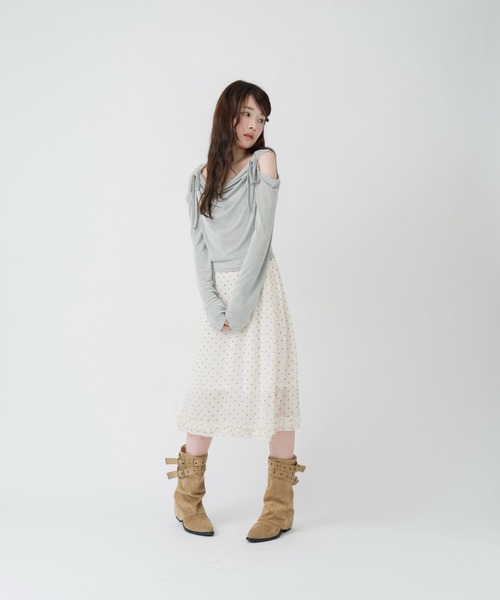 mellowneon(メロウネオン)の「チェック&ドットシアーフリルスカート(スカート・レディース・アイボリー/ブラック/ブラック系その他/ブラウン・FREE)」の5枚目の写真