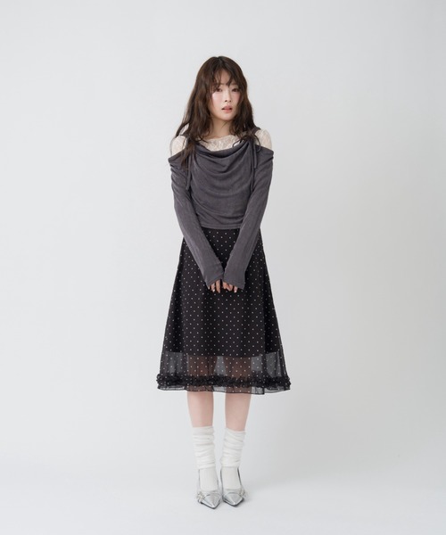 mellowneon(メロウネオン)の「チェック&ドットシアーフリルスカート(スカート・レディース・アイボリー/ブラック/ブラック系その他/ブラウン・FREE)」の17枚目の写真