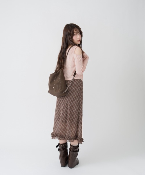 mellowneon(メロウネオン)の「チェック&ドットシアーフリルスカート(スカート・レディース・アイボリー/ブラック/ブラック系その他/ブラウン・FREE)」の13枚目の写真