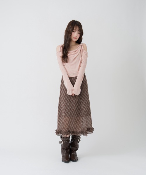 mellowneon(メロウネオン)の「チェック&ドットシアーフリルスカート(スカート・レディース・アイボリー/ブラック/ブラック系その他/ブラウン・FREE)」の10枚目の写真