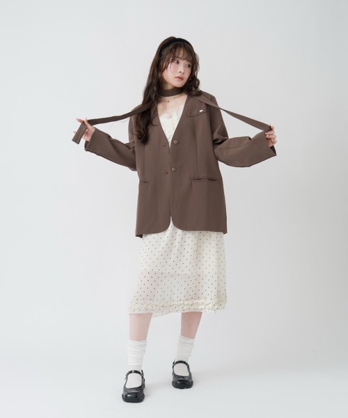 mellowneon(メロウネオン)の「チェック&ドットシアーフリルスカート(スカート・レディース・アイボリー/ブラック/ブラック系その他/ブラウン・FREE)」の6枚目の写真