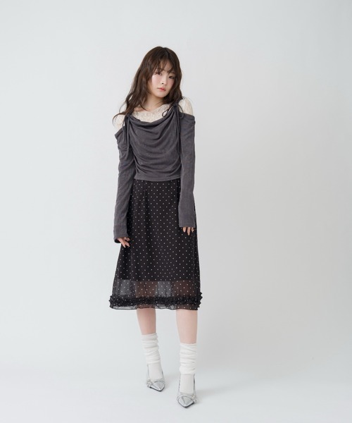 mellowneon(メロウネオン)の「チェック&ドットシアーフリルスカート(スカート・レディース・アイボリー/ブラック/ブラック系その他/ブラウン・FREE)」の18枚目の写真