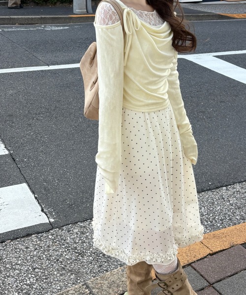 mellowneon(メロウネオン)の「チェック&ドットシアーフリルスカート(スカート・レディース・アイボリー/ブラック/ブラック系その他/ブラウン・FREE)」の20枚目の写真