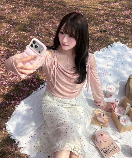 mellowneon(メロウネオン)の「チェック&ドットシアーフリルスカート(スカート・レディース・アイボリー/ブラック/ブラック系その他/ブラウン・FREE)」の12枚目の写真