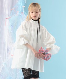 CAROLINA GLASER | ベロアリボン付き フリルネック ギャザー ブラウス(シャツ/ブラウス)