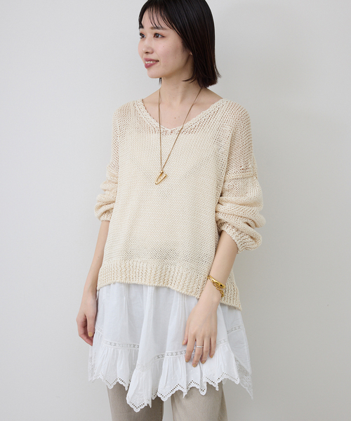 SLOBE IENA(スローブイエナ)の「ギマヤーンVネックプルオーバー(ニット/セーター・レディース・アイボリー/ベージュ/ラベンダー・FREE)」の10枚目の写真