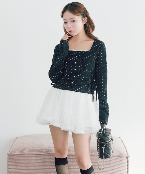 OLIVE des OLIVE（オリーブデオリーブ）の「チュールティアードミニスカート（スカート・レディース・ブラック/オフホワイト・FREE）」の9枚目の写真