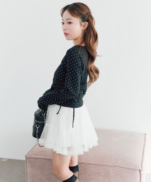 OLIVE des OLIVE（オリーブデオリーブ）の「チュールティアードミニスカート（スカート・レディース・ブラック/オフホワイト・FREE）」の10枚目の写真