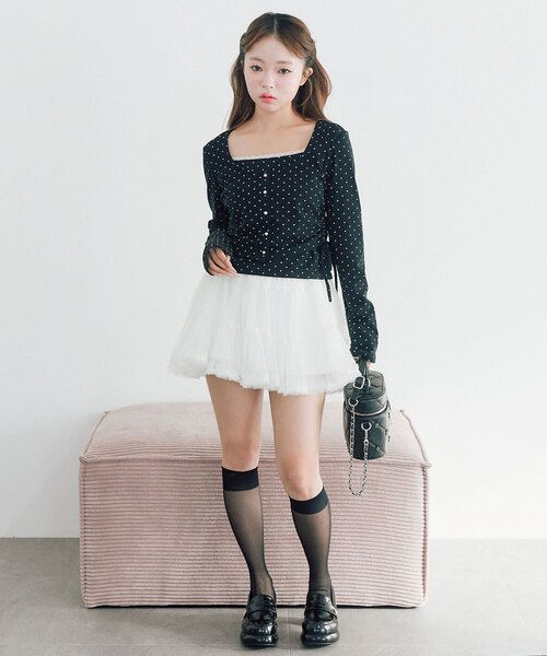 OLIVE des OLIVE（オリーブデオリーブ）の「チュールティアードミニスカート（スカート・レディース・ブラック/オフホワイト・FREE）」の11枚目の写真