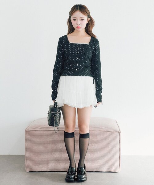 OLIVE des OLIVE（オリーブデオリーブ）の「チュールティアードミニスカート（スカート・レディース・ブラック/オフホワイト・FREE）」の12枚目の写真