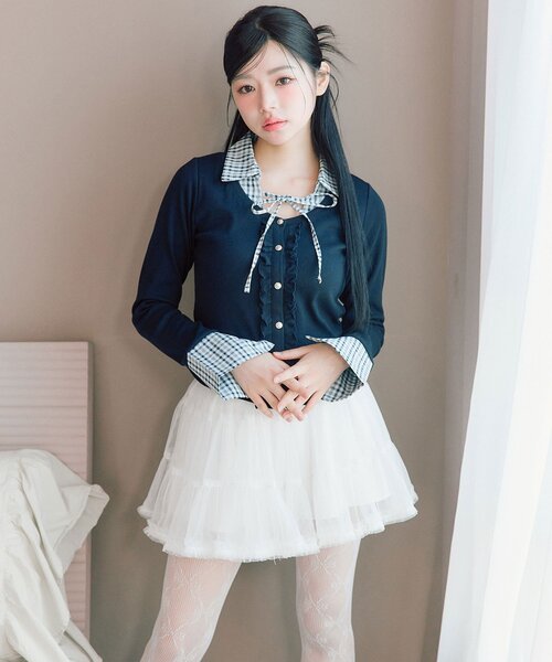 OLIVE des OLIVE（オリーブデオリーブ）の「チュールティアードミニスカート（スカート・レディース・ブラック/オフホワイト・FREE）」の15枚目の写真