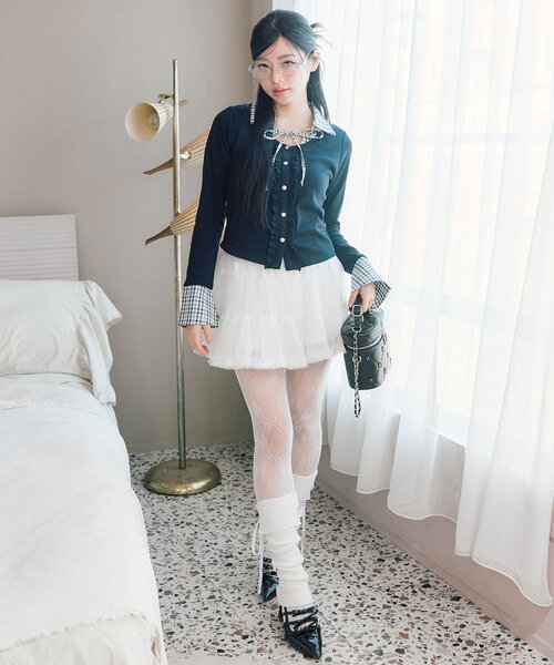 OLIVE des OLIVE（オリーブデオリーブ）の「チュールティアードミニスカート（スカート・レディース・ブラック/オフホワイト・FREE）」の17枚目の写真