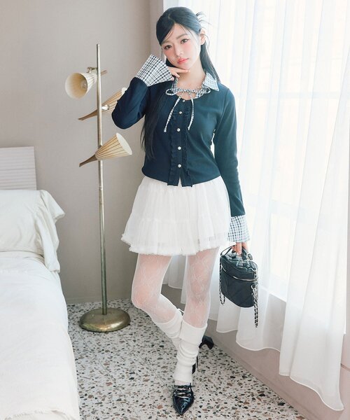 OLIVE des OLIVE（オリーブデオリーブ）の「チュールティアードミニスカート（スカート・レディース・ブラック/オフホワイト・FREE）」の18枚目の写真