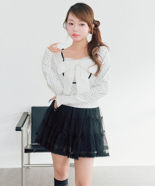 OLIVE des OLIVE（オリーブデオリーブ）の「チュールティアードミニスカート（スカート・レディース・ブラック/オフホワイト・FREE）」の20枚目の写真